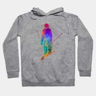 Woman skier skiing jumping  in watercolor Hoodie